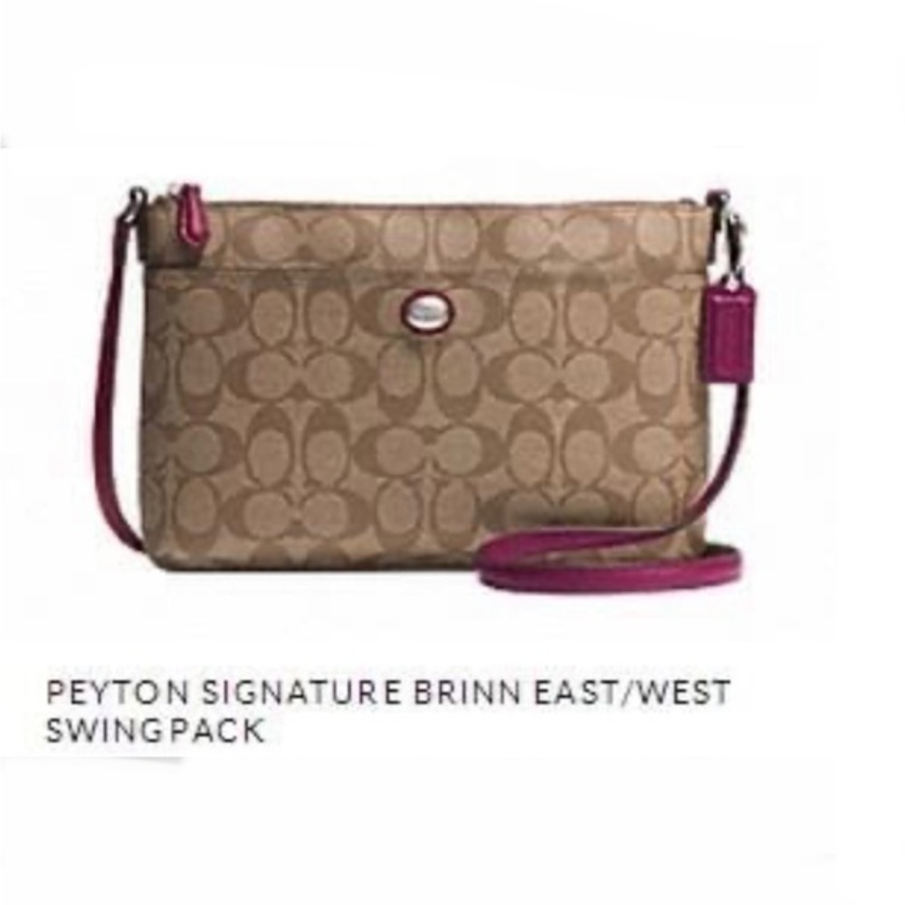 Authentic Coach Wine Trim & Beige Small Crossbody Bag